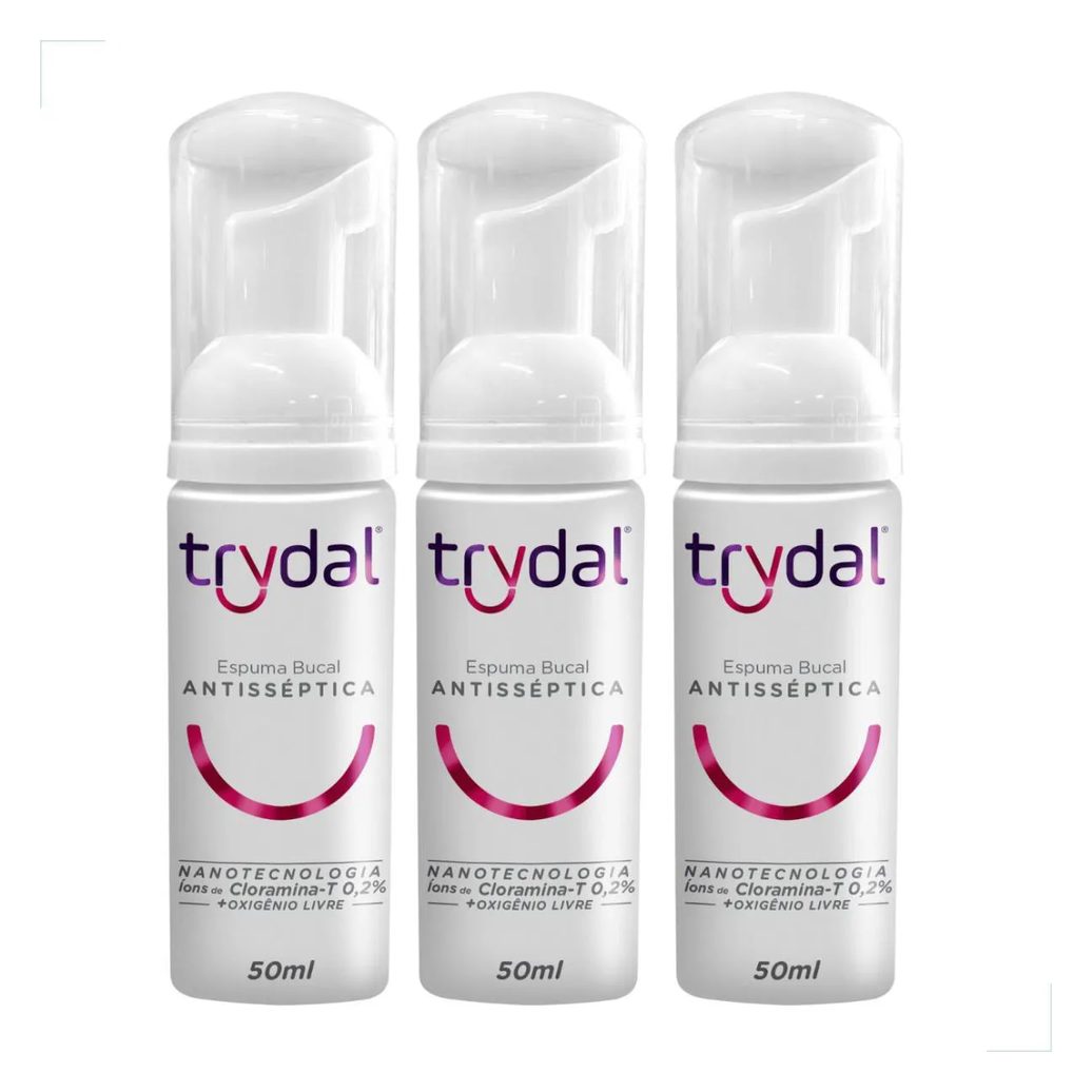 Kit Espuma Trydal 3 unidades Antisséptico Sem Enxague Bolsa Viagem Necessaire Mochila