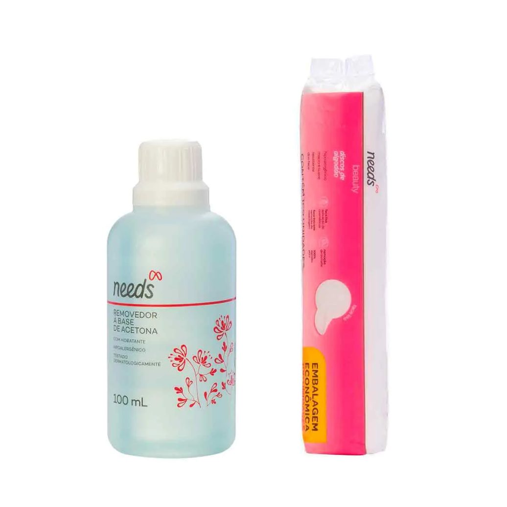 Kit Needs Beauty Removedor de Esmalte com Acetona 100ml + Algodão Disco 100 Unidades