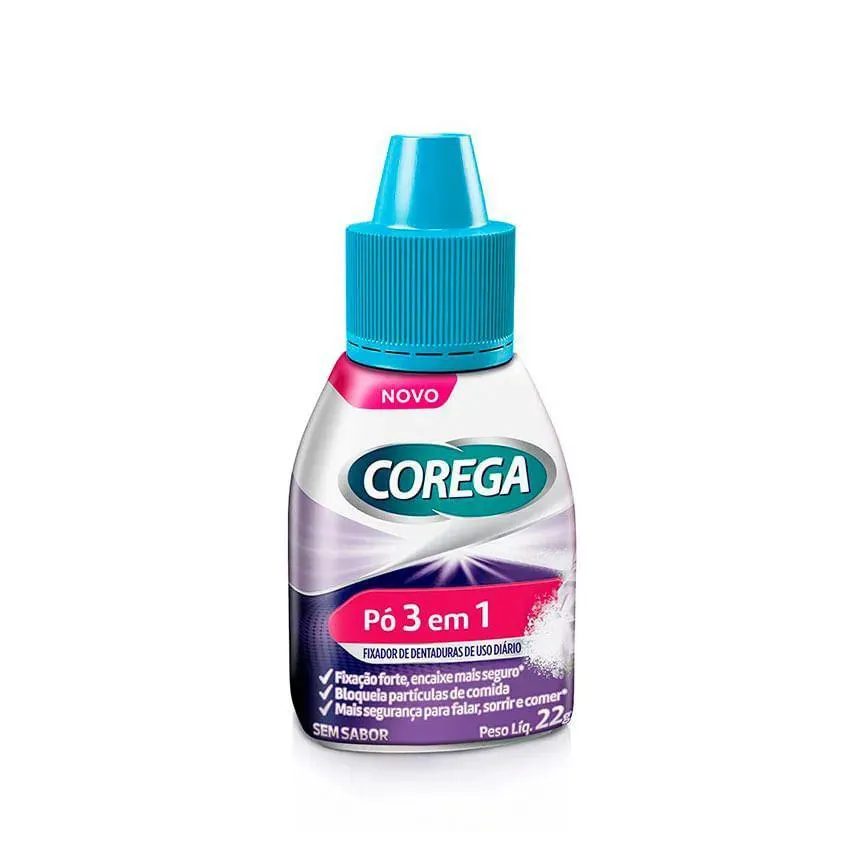 Pó Fixador de Dentadura Corega 3 em 1 sem Sabor 22g