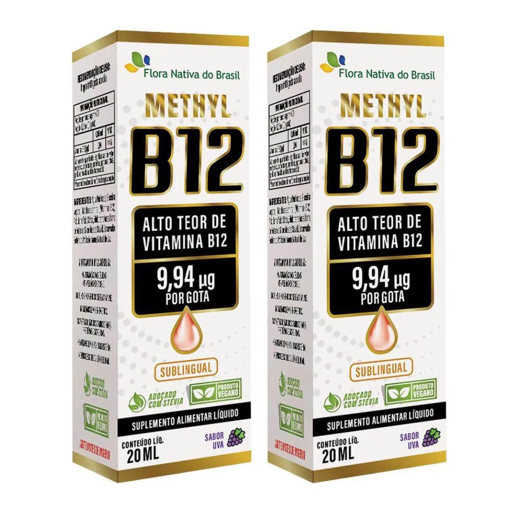 Kit 2x Vitamina B12 Sublingual (metilcobalamina) 9,94 Mcg Por Gota 20ml - Flora Nativa Uva