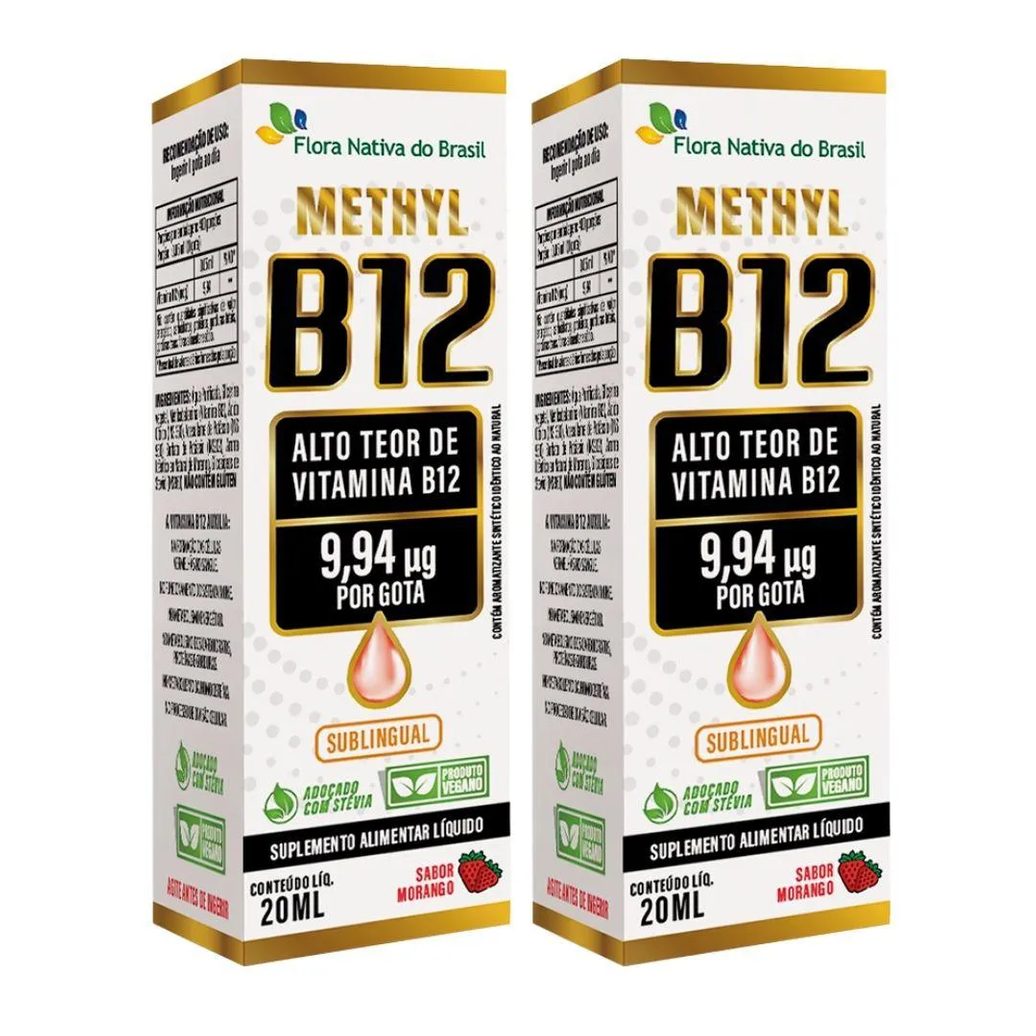 Kit 2x Vitamina B12 Sublingual (metilcobalamina) 9,94 Mcg Por Gota 20ml - Flora Nativa Morango