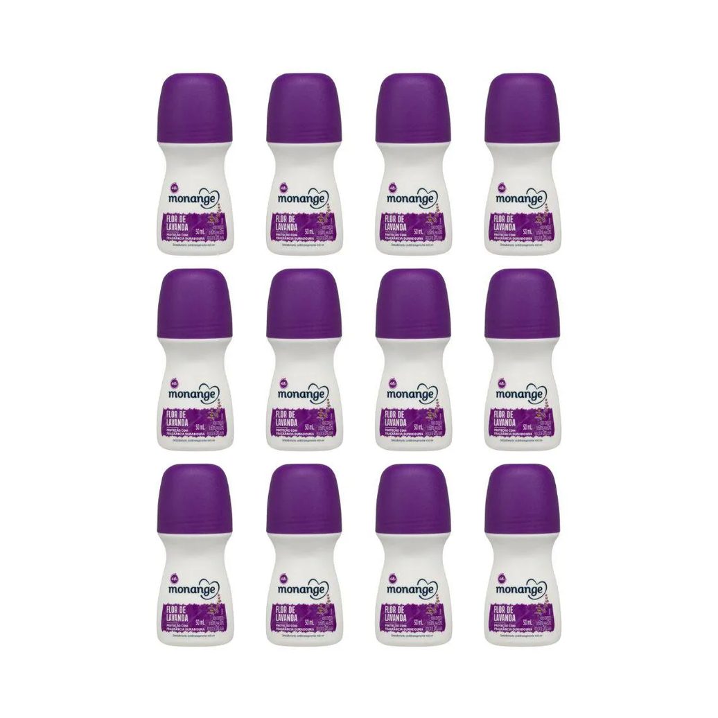 Desodorante Roll - On Monange 50ml Flor Lavanda - Kit C / 12un