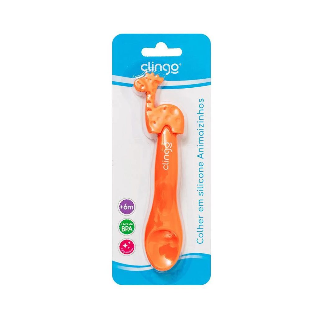 Colher em Silicone Animaizinhos Girafa Laranja - Clingo
