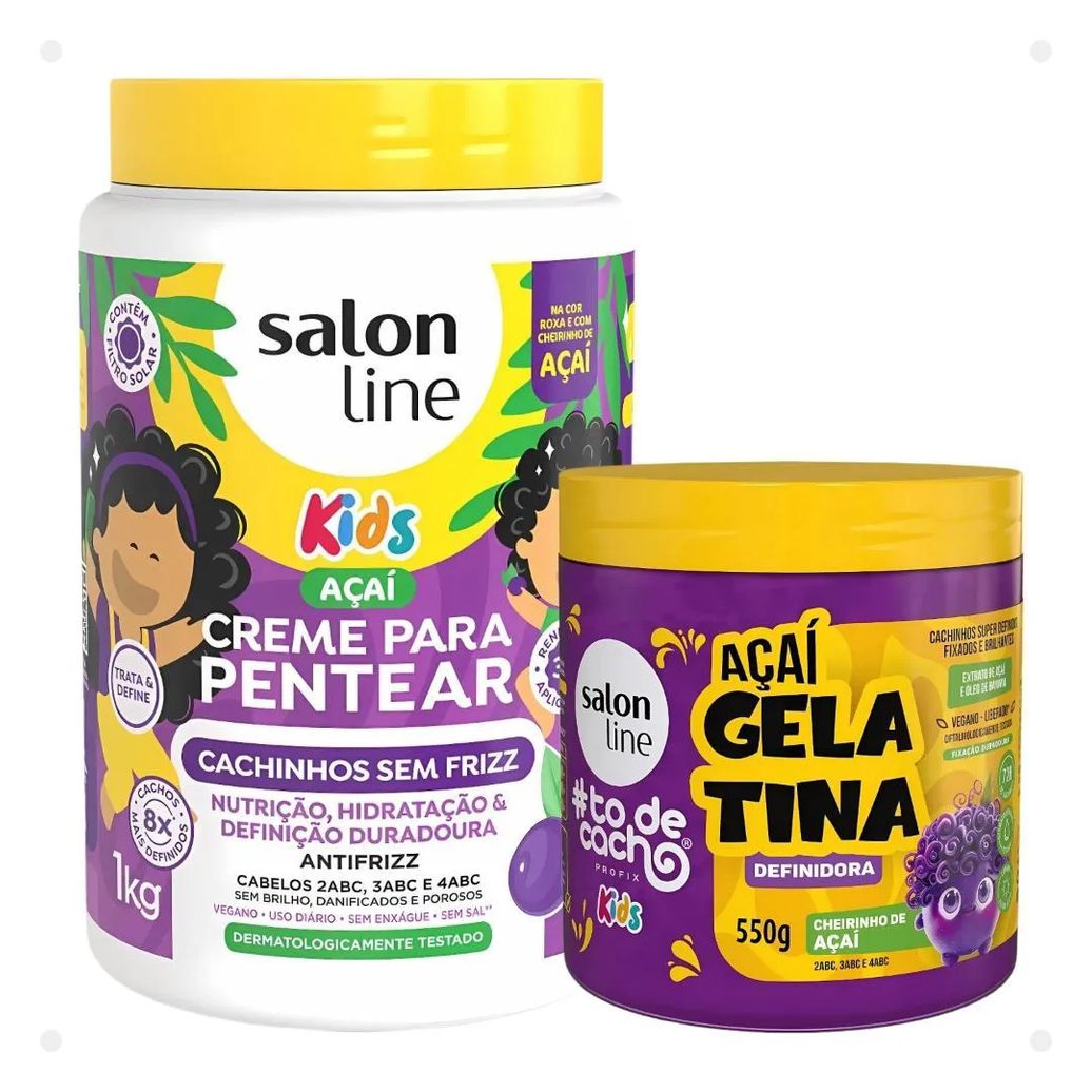 Kit Salon Line Kids: 1 Creme para Pentear e 1 Gelatina Definidora Açaí
