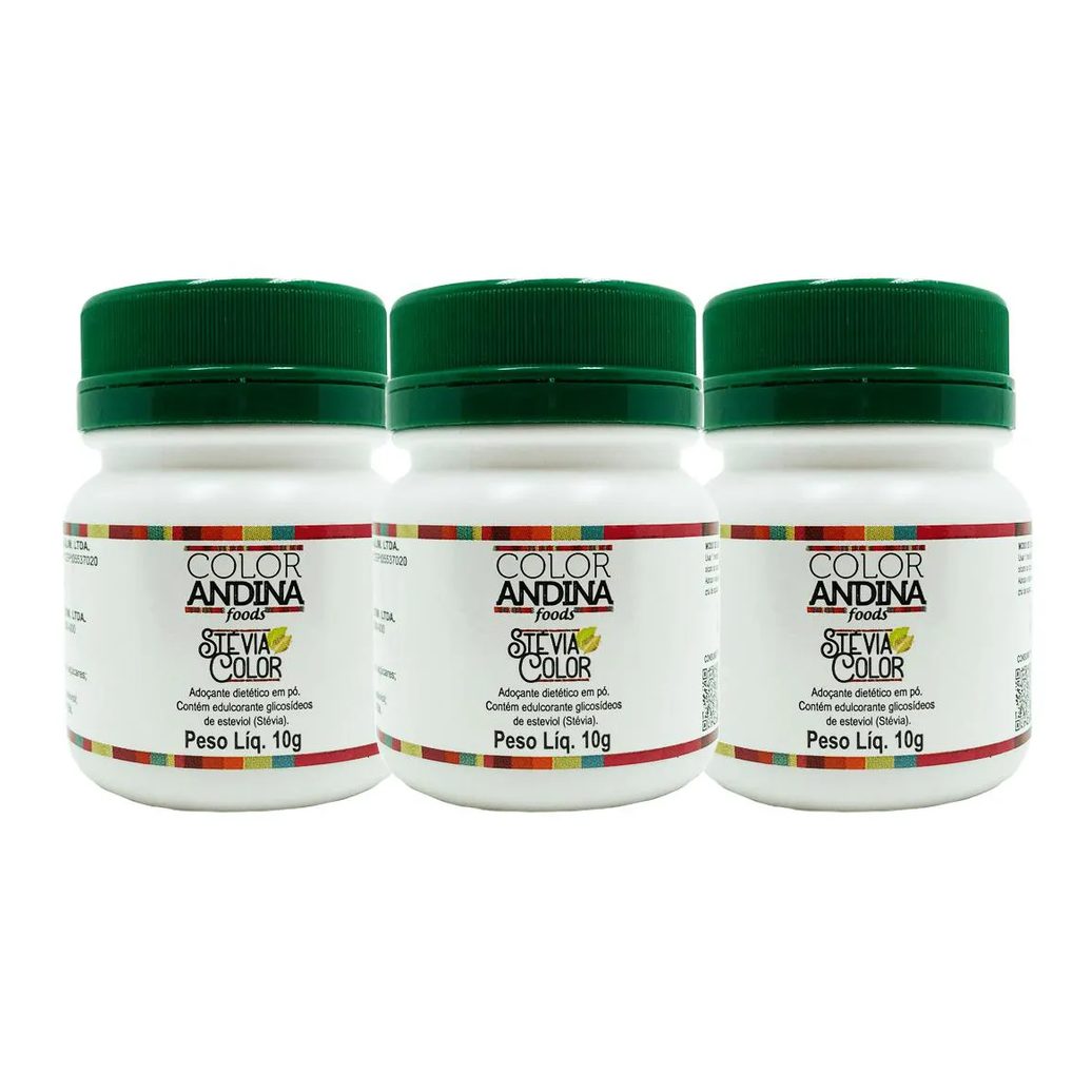 Adoçante Stévia 10g | Color Andina | 100% Natural - 03 Potes