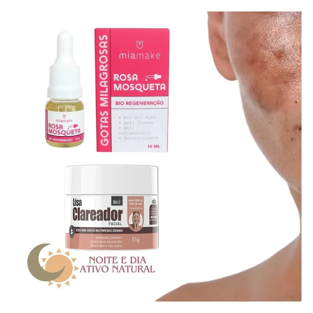 Clareador Facial Ativo Natural Tripla Ação + Óleo Mosqueta