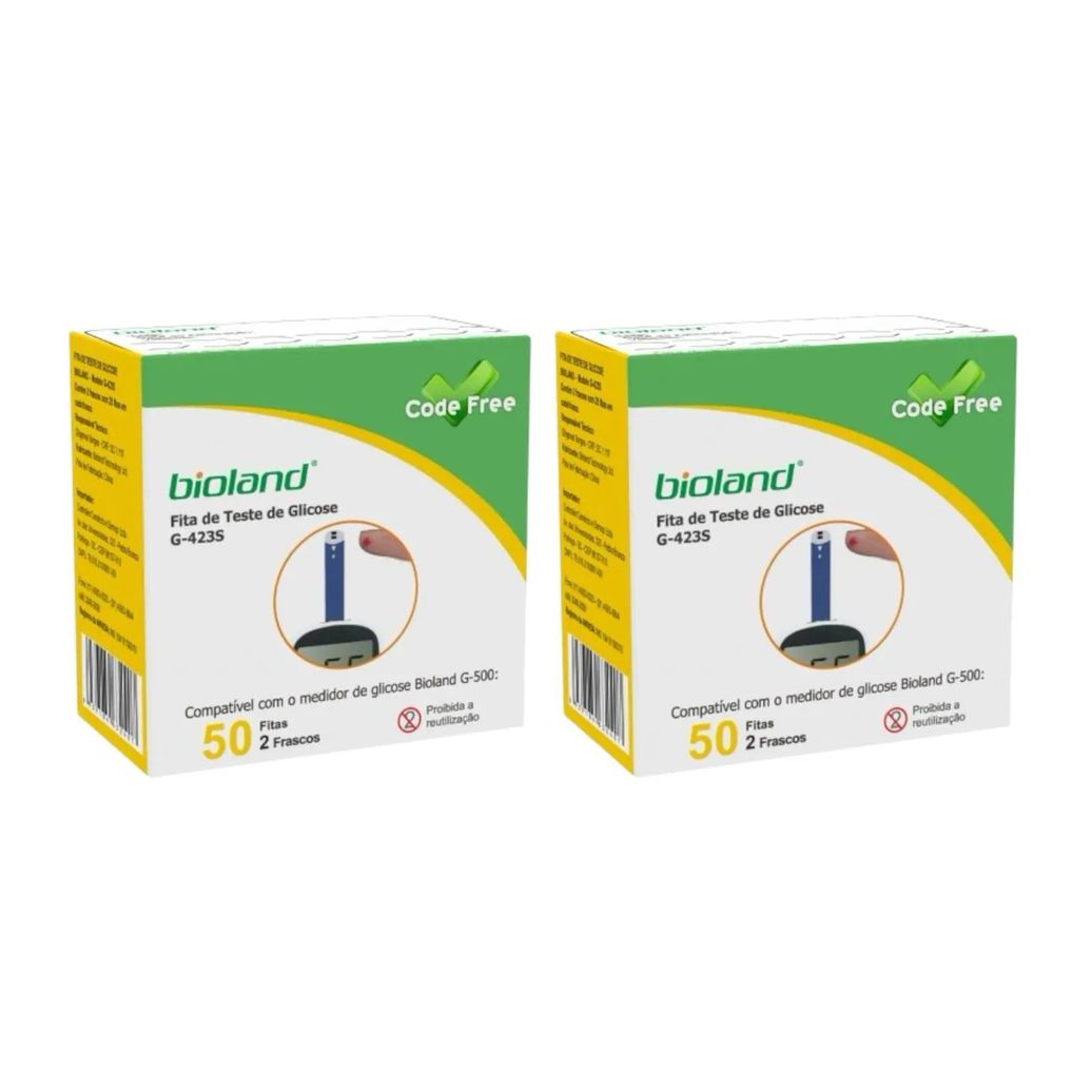 2 Caixas Fita Medição de Glicose G423s Bioland 50 Fitas