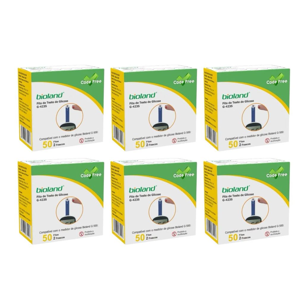 6 Caixas Fita Medição de Glicose G423s Bioland 50 Fitas