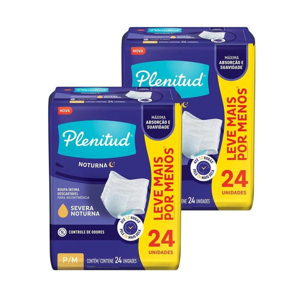 Fralda Descartável Plenitud Noturna P/m Roupa Íntima - 2 Pacotes com 24 Fraldas - Total 48 Tiras
