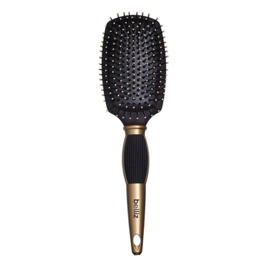 Escova de Cabelo Belliz Black &amp; Gold Racket Média - Belliz