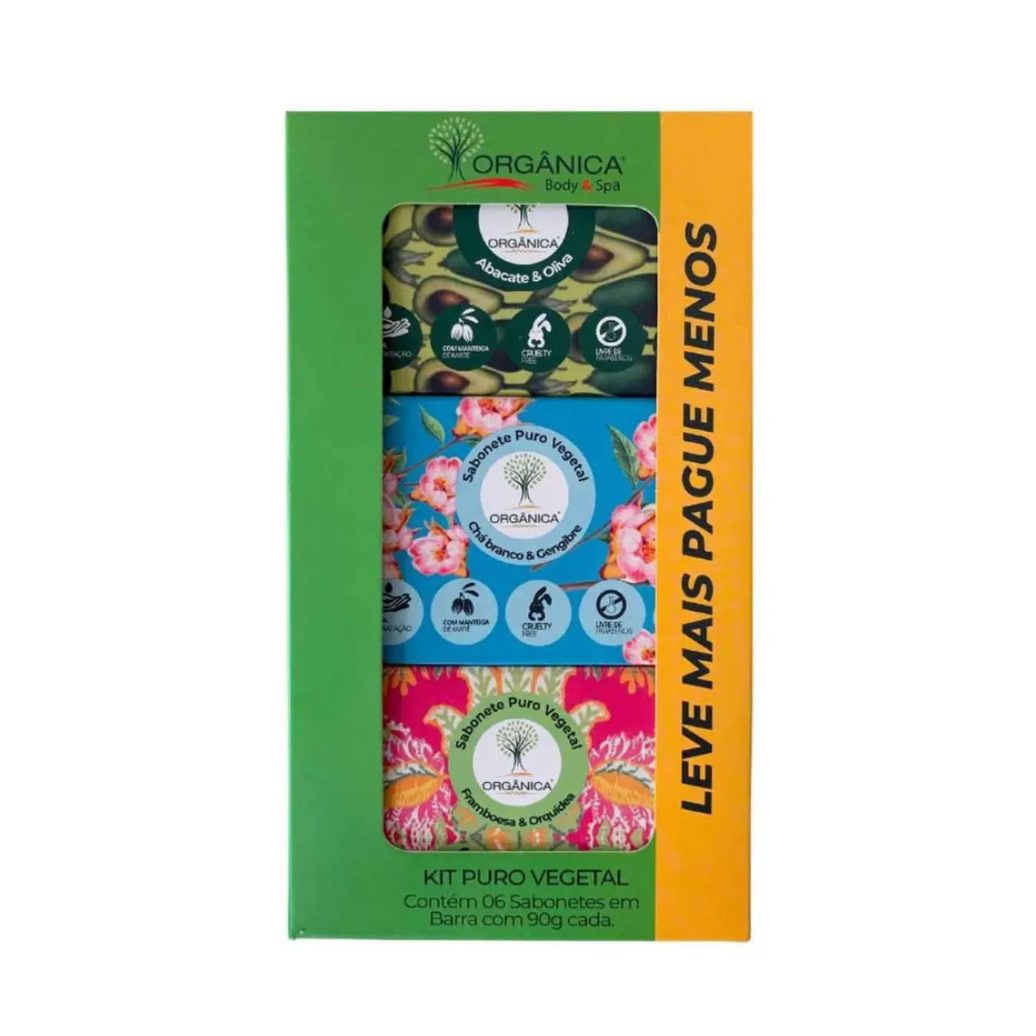 Kit Sabonete em Barra Orgânica Puro Vegetal Mix de Fragrâncias 6 Unidades com 90g cada