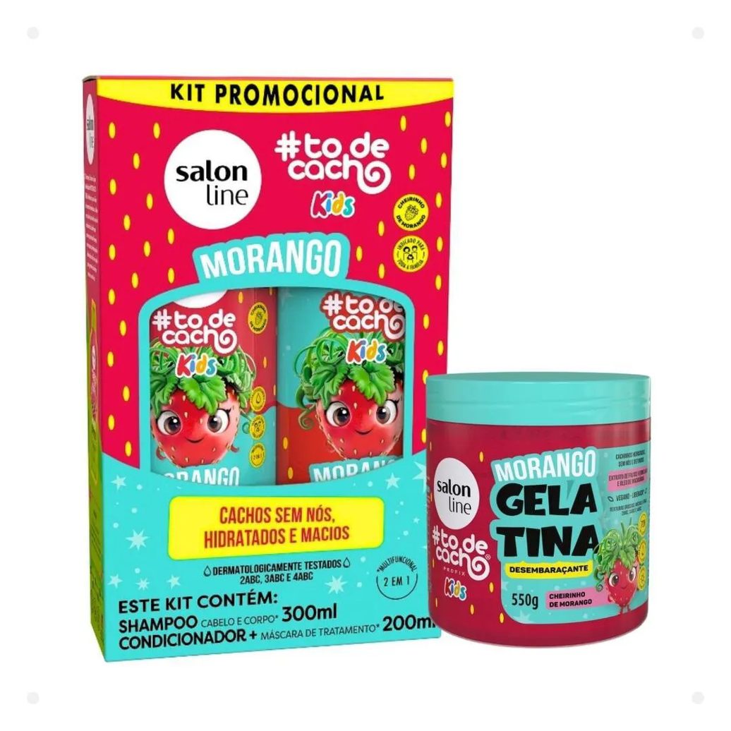 Kit Salon Line Kids: Shampoo e Condicionador + Gelatina Desembaraçante Morango