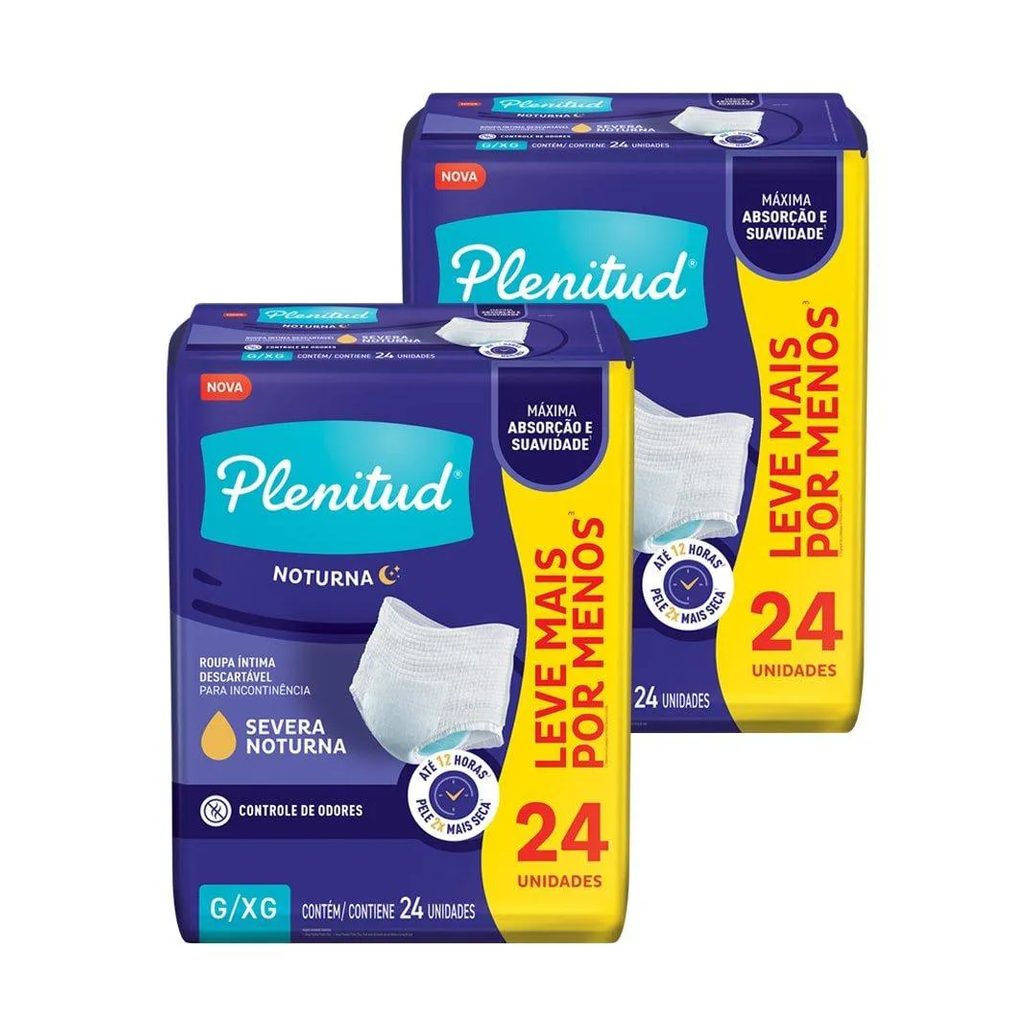 Fralda Descartável Plenitud Noturna G/xg Roupa Íntima - 2 Pacotes com 24 Fraldas - Total 48 Tiras