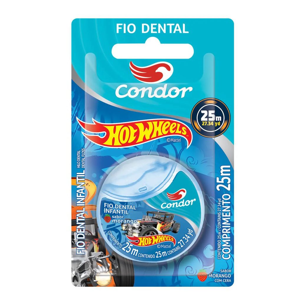 Fio Dental Infantil com Cera Morango Hot Wheels Condor 25m