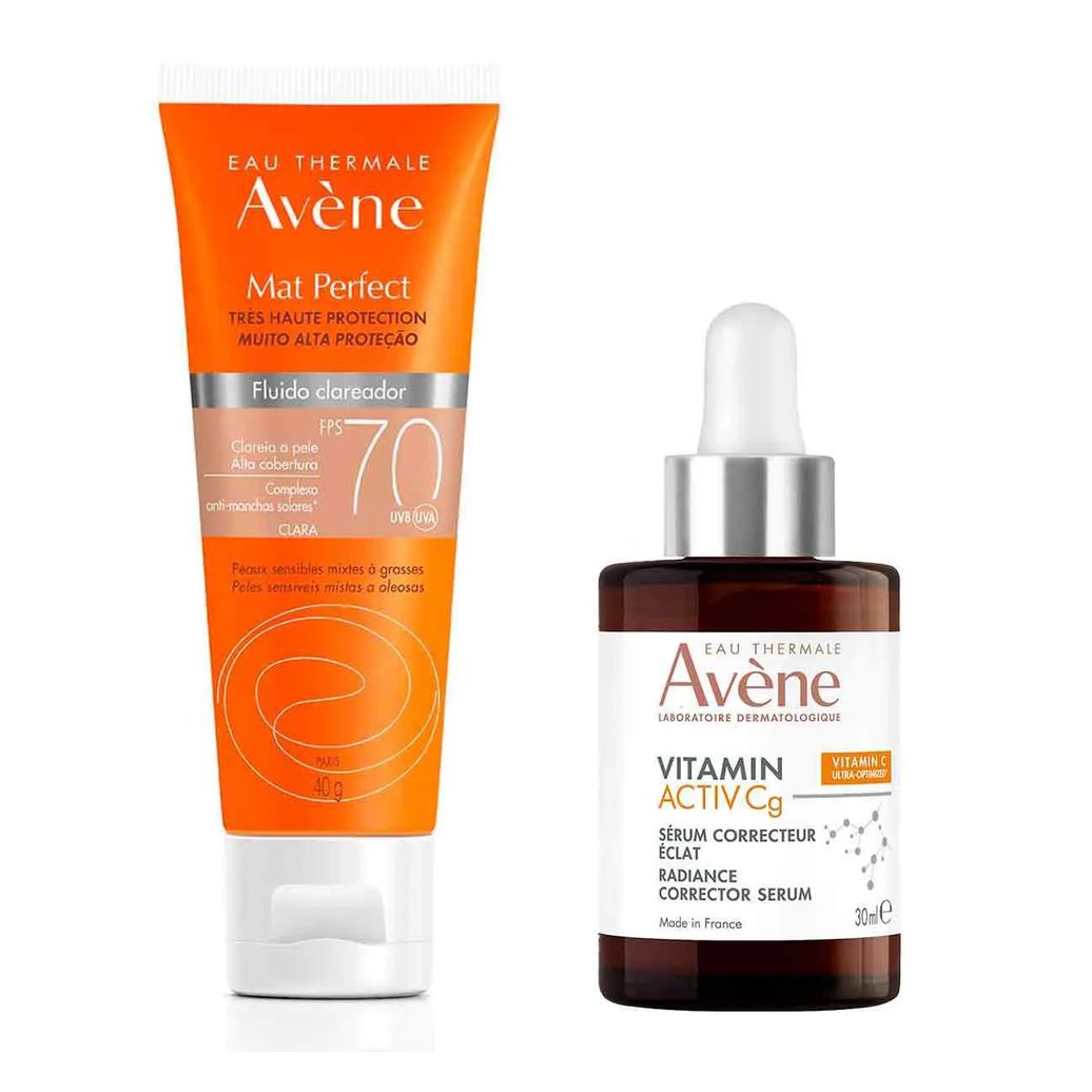 Kit Avène Sérum Facial Iluminador Intensivo Vitamin Activ Cg 30ml + Protetor Solar Facial Mat Perfect FPS 70 Fluido Clareador Claro 40g