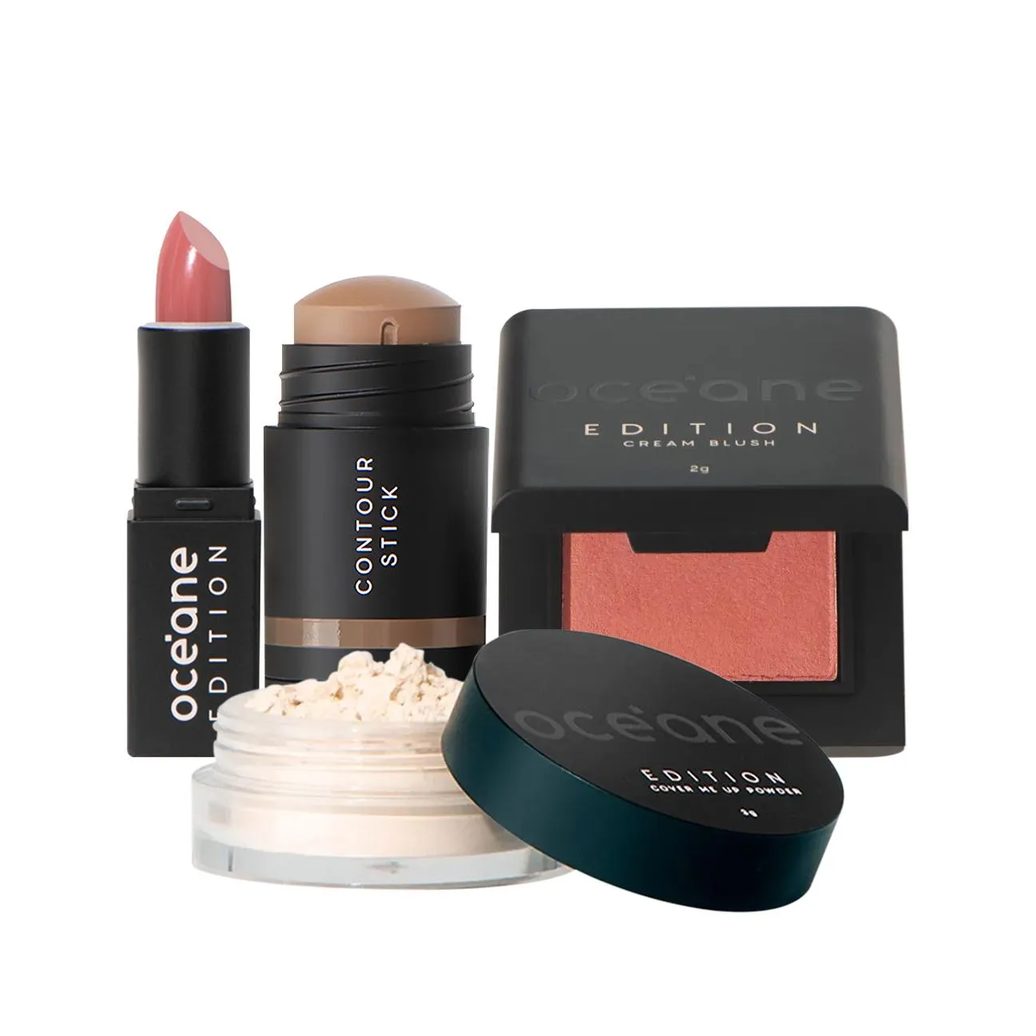 Kit Océane Edition Mini Lipstick Sienna Nude Blush Caramel Pó Translúcido e Contorno Stick Marrom Médio (4 Produtos)