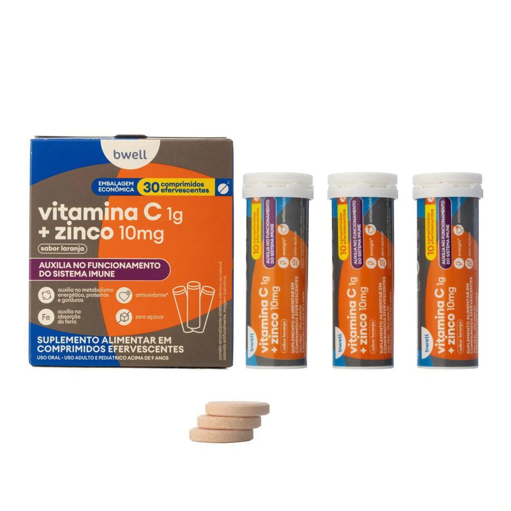 Vitamina C + Zinco bwell 30 Comprimidos Efervescentes