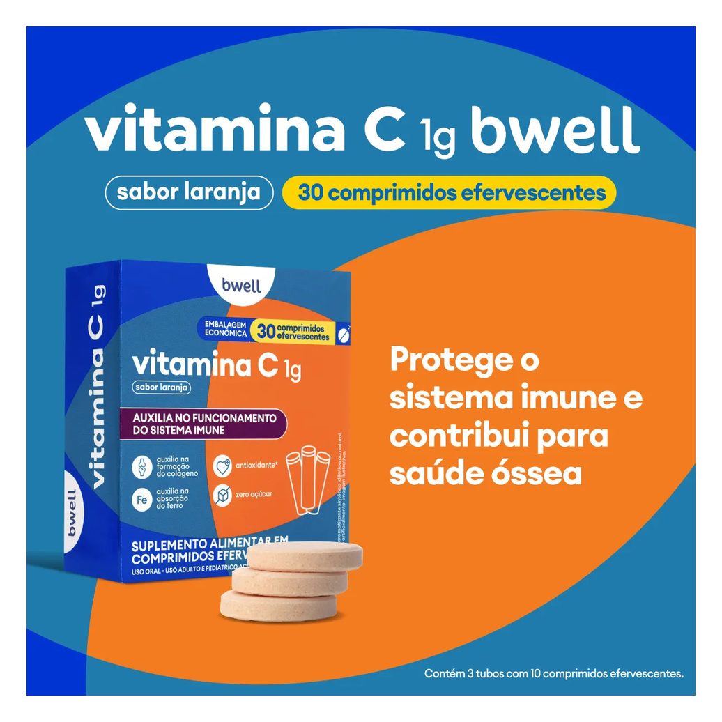 Vitamina C 1g bwell 30 Comprimidos Efervescentes