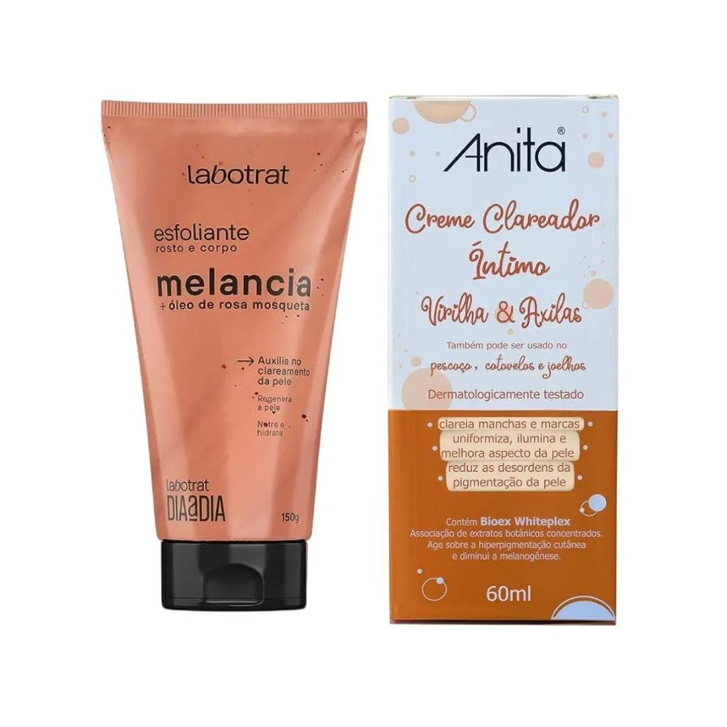 Kit Clareador Axilia e Virilha C/ Esfoliante Labotrat Melancia C/ Rosa Mosqueta 150gr e Creme Clareador Anita 60ml (2 Produtos)