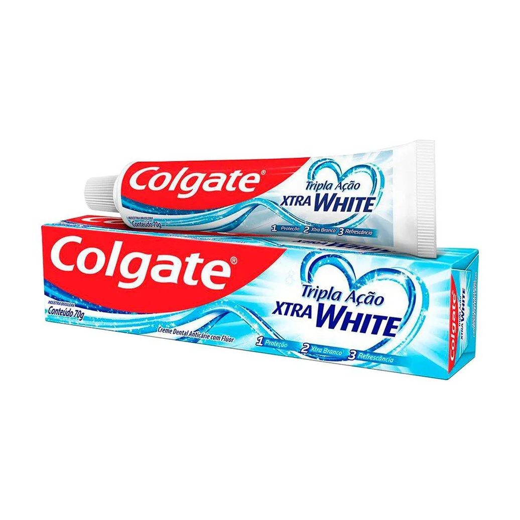 Creme Dental Colgate Tripla Ação Xtra White 70g 12 unidades