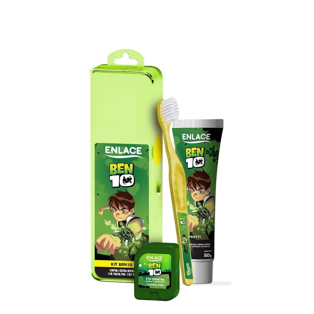 Kit Enlace Ben 10 Escova + Creme Dental + Fio Dental + Estojo
