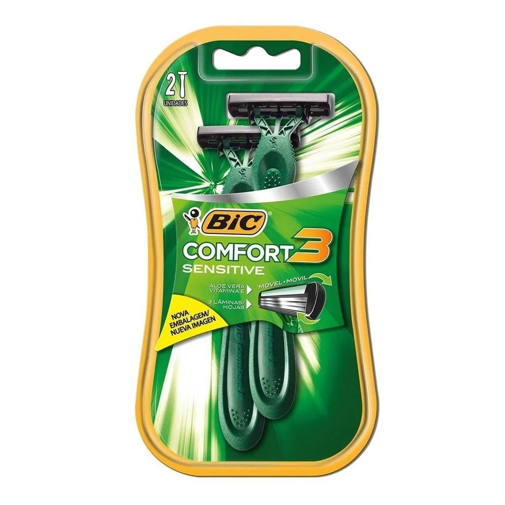Aparelho Bic Comfort 3 Cabeça Móvel Pele Sensível 12 Embalagens com 2 unidades