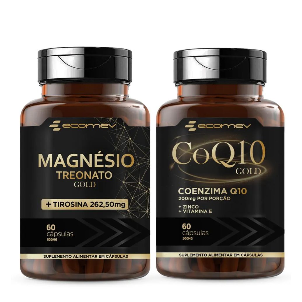 Kit Magnesio Treonato com L- Tirosina 500mg + Coenzima Q10 200mg com Vit e e Zinco 60 Capsulas - Ecomev