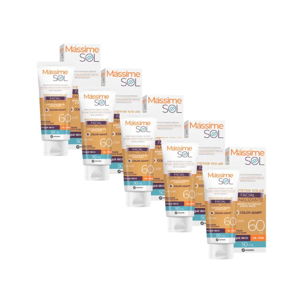 5x Protetor Solar Facial Fps 60 Tonalizante Oil Free Massime