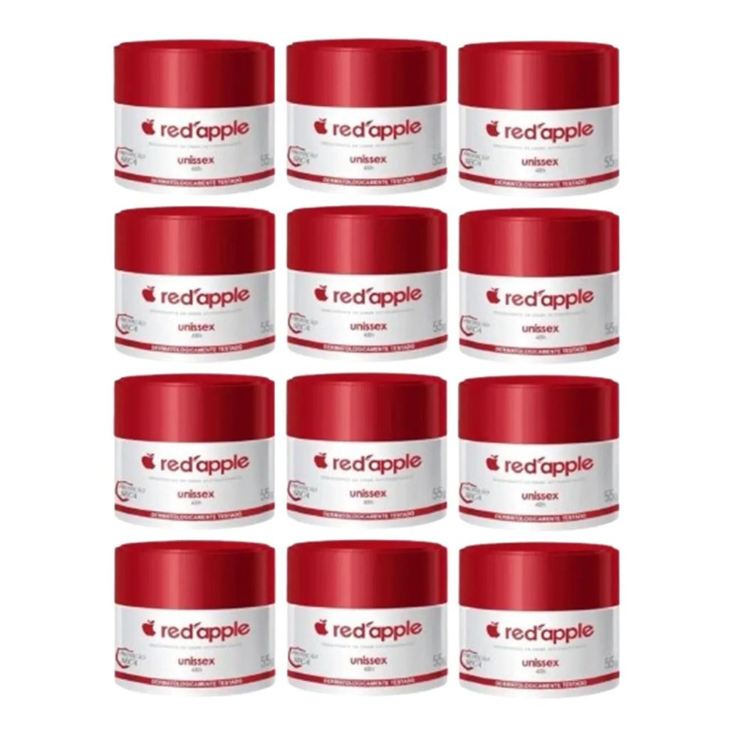 KIT 12 DESODORANTE CREME RED APPLE UNISSEX 55 GRAMAS