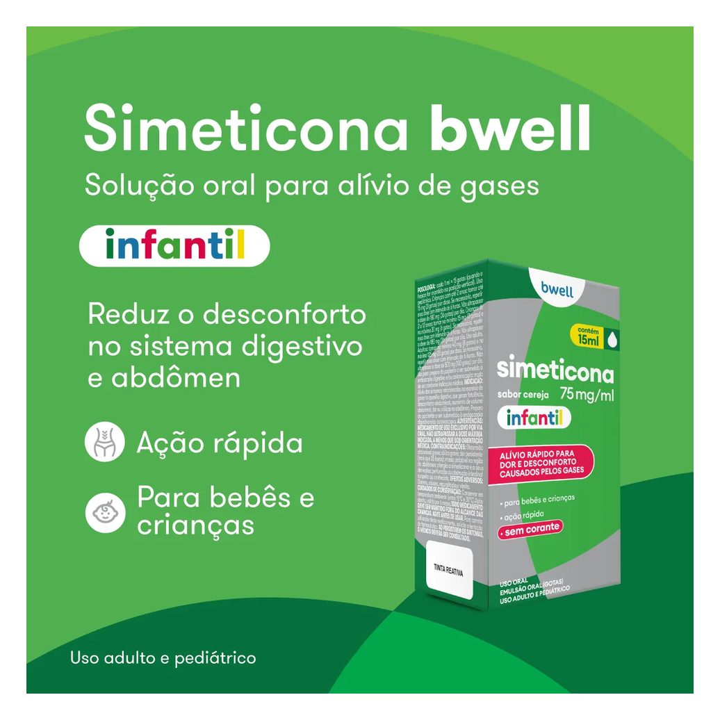 Simeticona bwell Infantil 75mg/ml Sabor Cereja 15ml