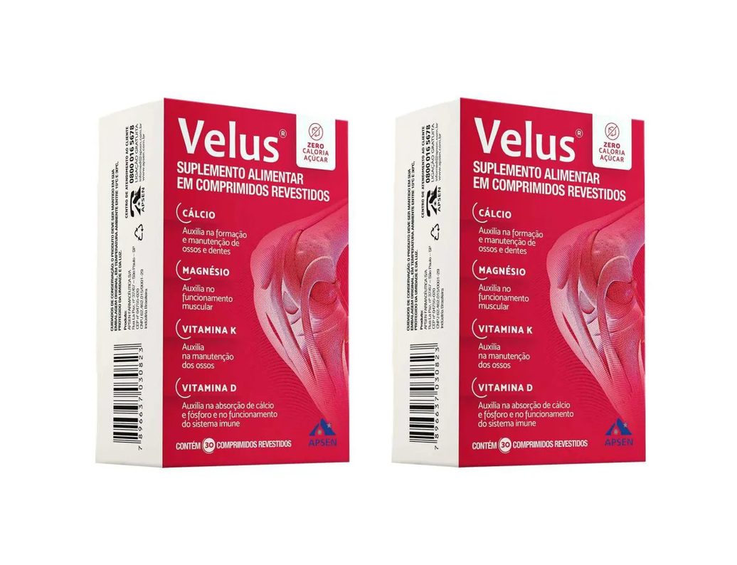 Kit 2 Suplemento Apsen Velus Cálcio Magnésio Vitamina D 30cp