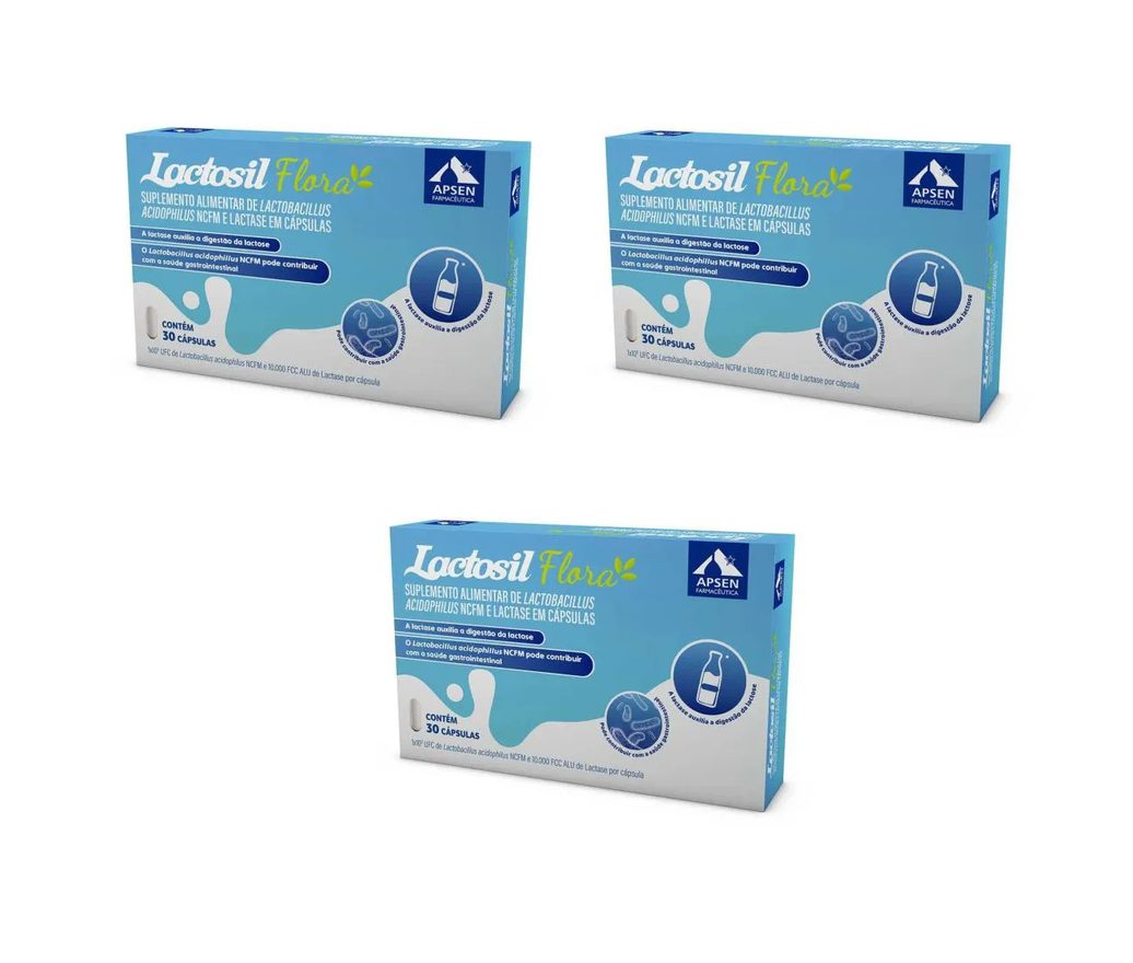 Kit 3 Suplemento Lactosil Flora Lactase 10000fcc 30cps