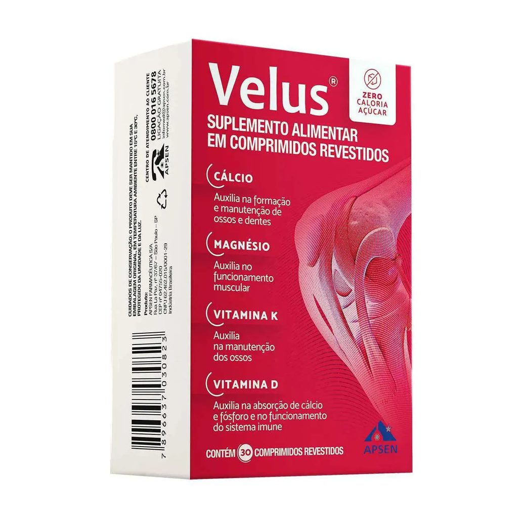 Suplemento Apsen Velus Cálcio Magnésio Vitamina D E K 30cps