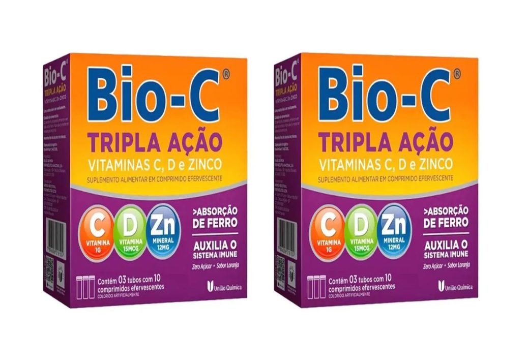 KIT 2 VITAMINA C 1G + ZINCO + VIT D BIO-C TRIPLA AçãO 30CPS