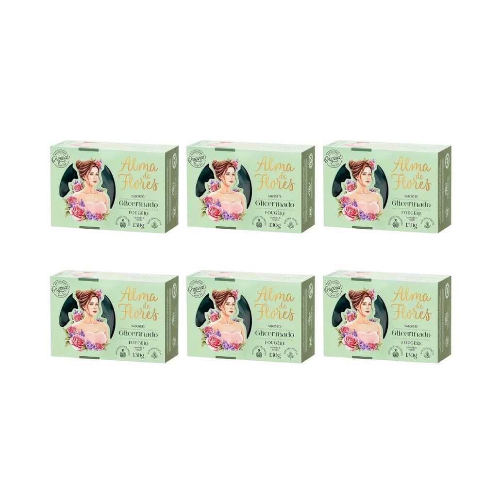 Sabonete Alma de Flores 130G Glicerinado Fougere - Kit 6 unidades