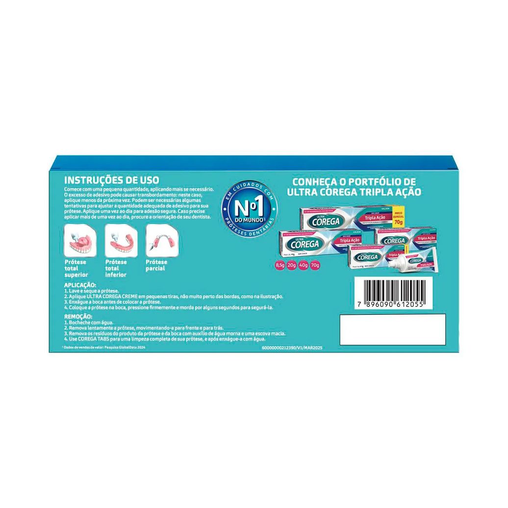 Kit Creme Fixador de Dentadura Ultra Corega Tripla Ação Sem Sabor 70g + 20g