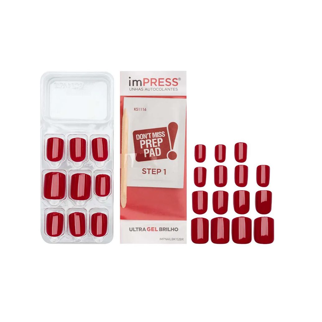 Unhas Autocolantes Kiss NY Impress Color Quadrado Curto Tweetheart 30 Unidades