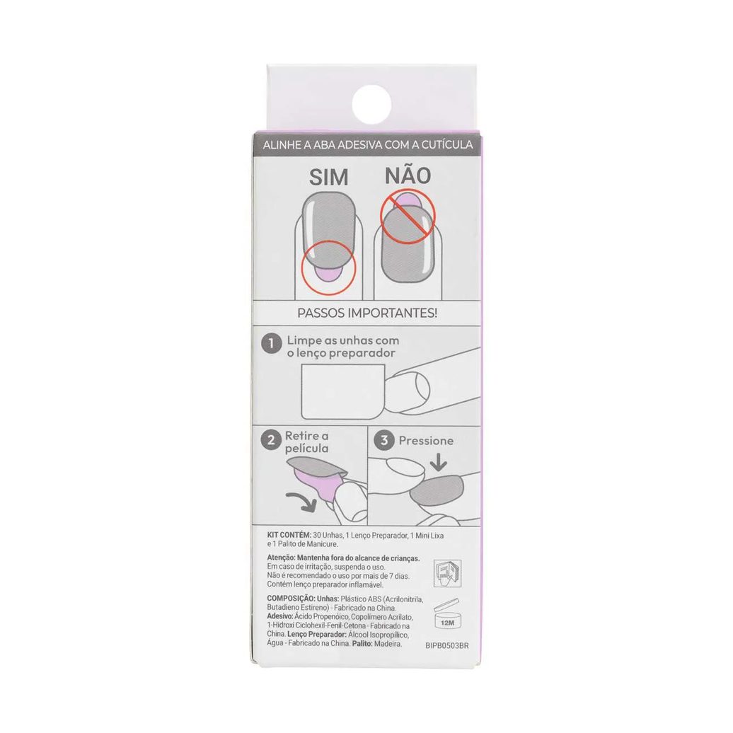 Unhas Autocolantes Kiss NY Impress Color Quadrado Curto Tweetheart 30 Unidades