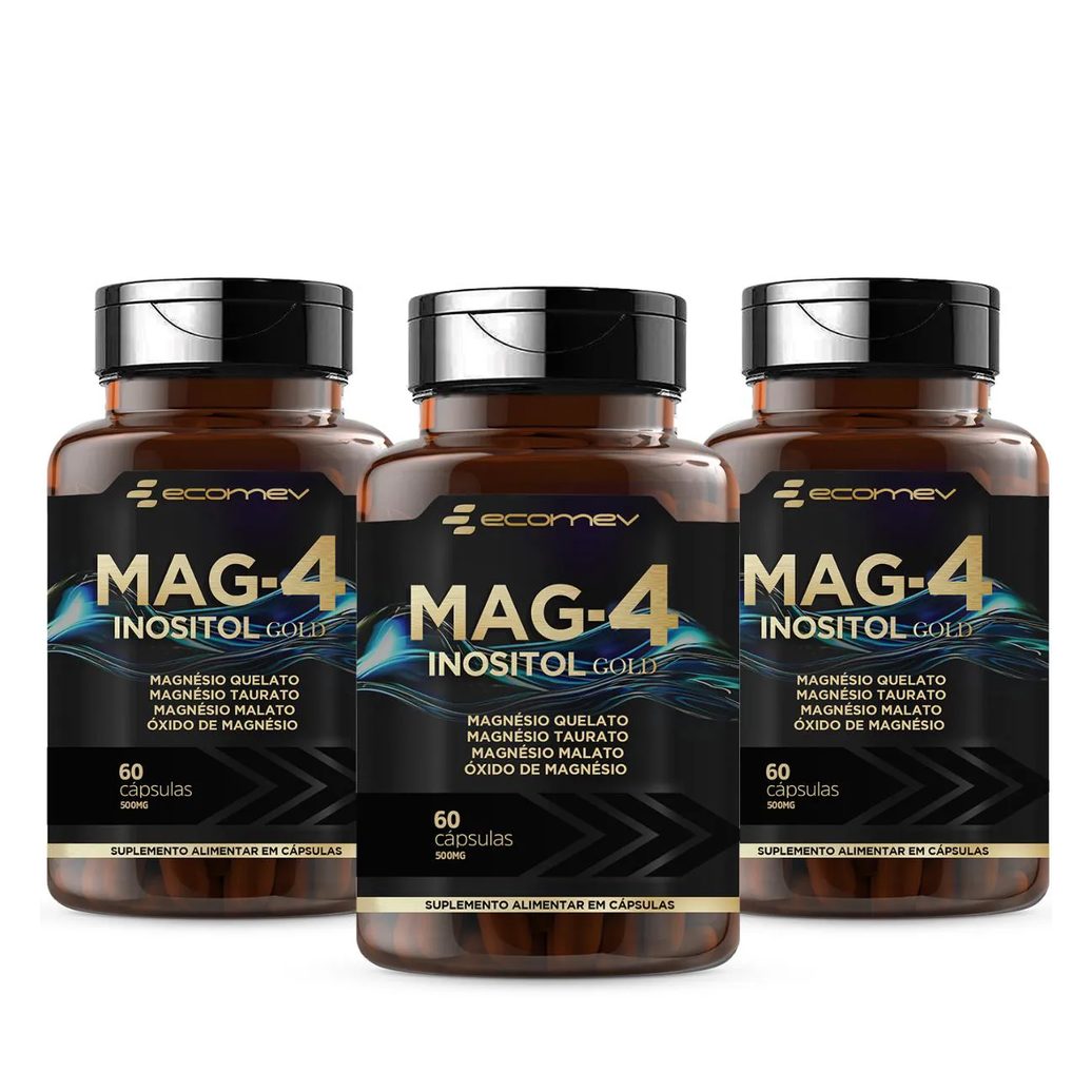 3x Mag4 Magnésio Dimalato Quelato Taurato Oxido + Inositol 500mg 60 Capsulas - Ecomev