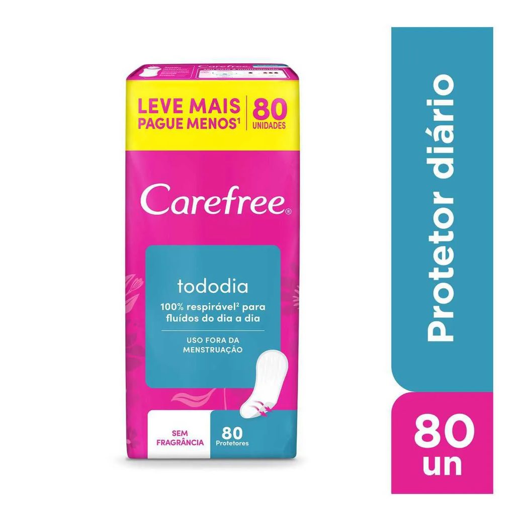Protetor Diário Carefree Tododia Sem Perfume 80 unidades