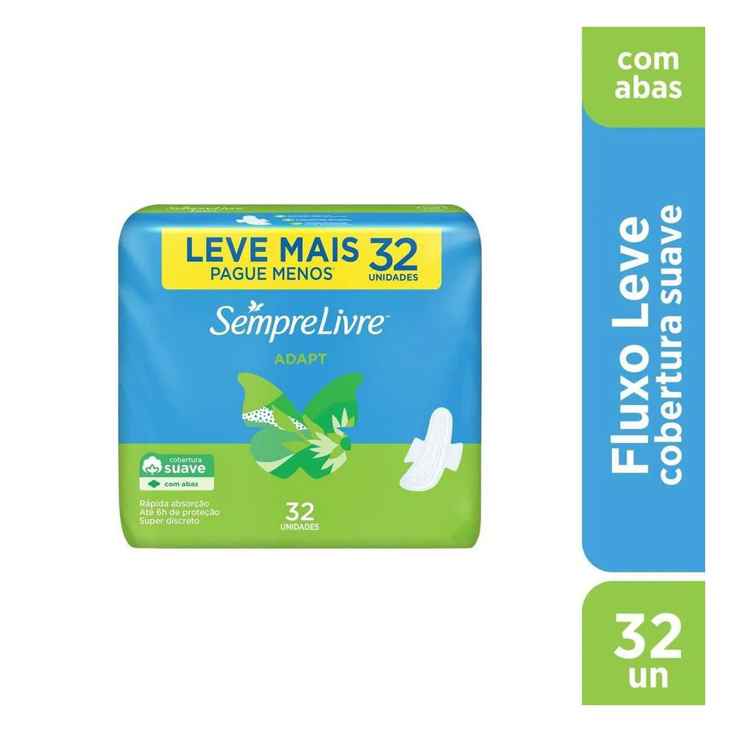 Absorvente Sempre Livre Adapt Cobertura Suave Com Abas com 32 unidades