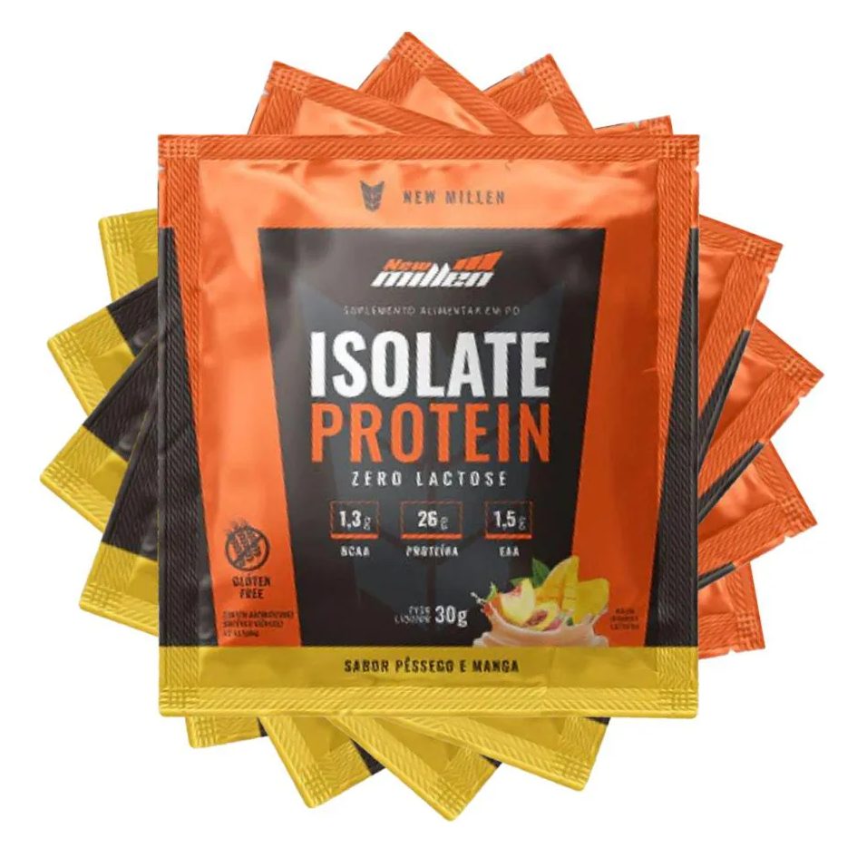 Kit 5 Un Sache Isolate Protein - Origem Bovina New Millen 30g - Pessego e Manga - Sem Gluein