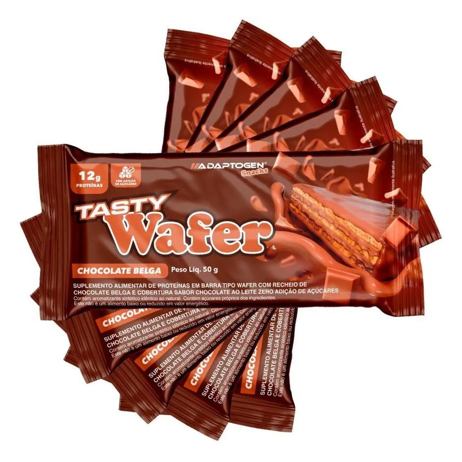 Tasty Wafer Snacks 50g Kit 5 Un - Adaptogen Chocolate Belga - Sem Ad Açucar