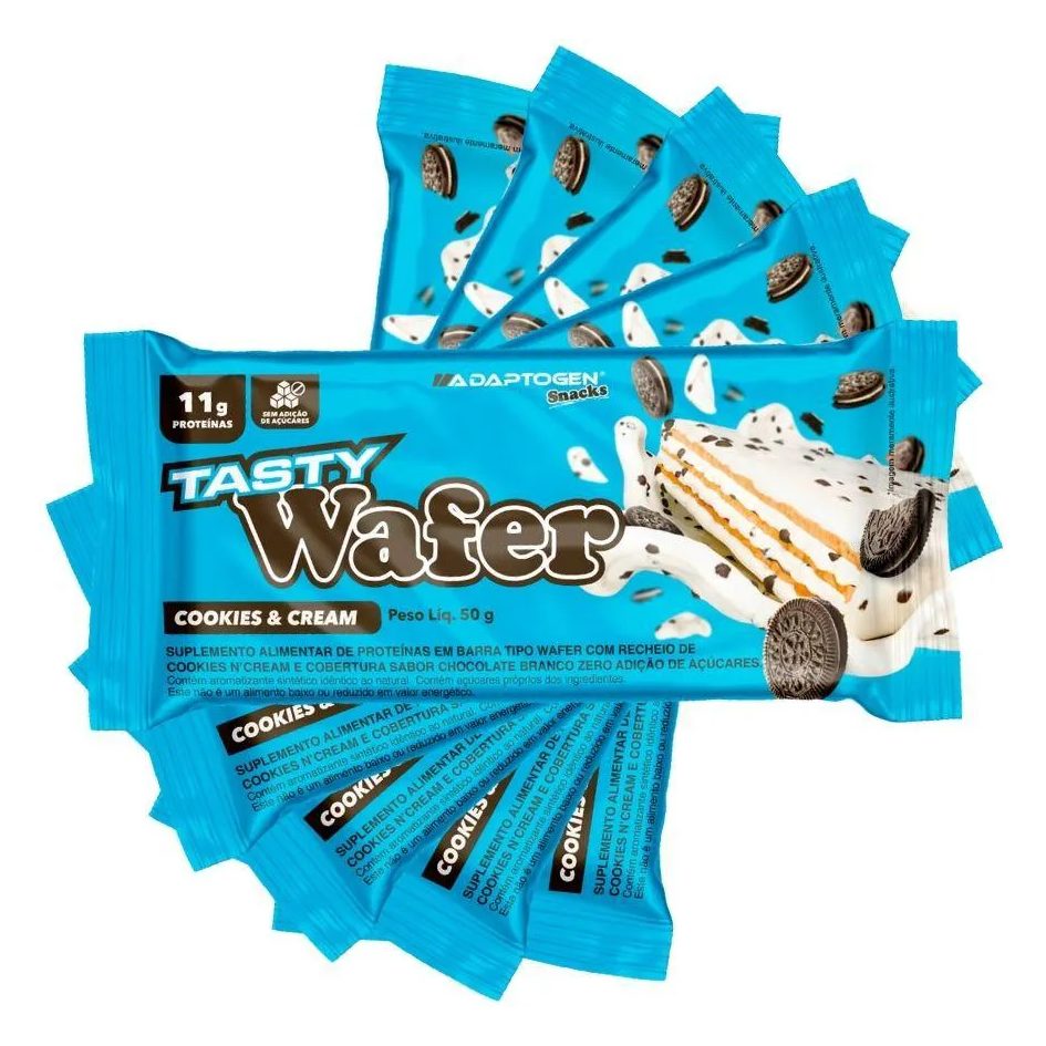 Tasty Wafer Snacks 50g Kit 5 Un - Adaptogen Cookies e Cream - Sem Ad Açucar