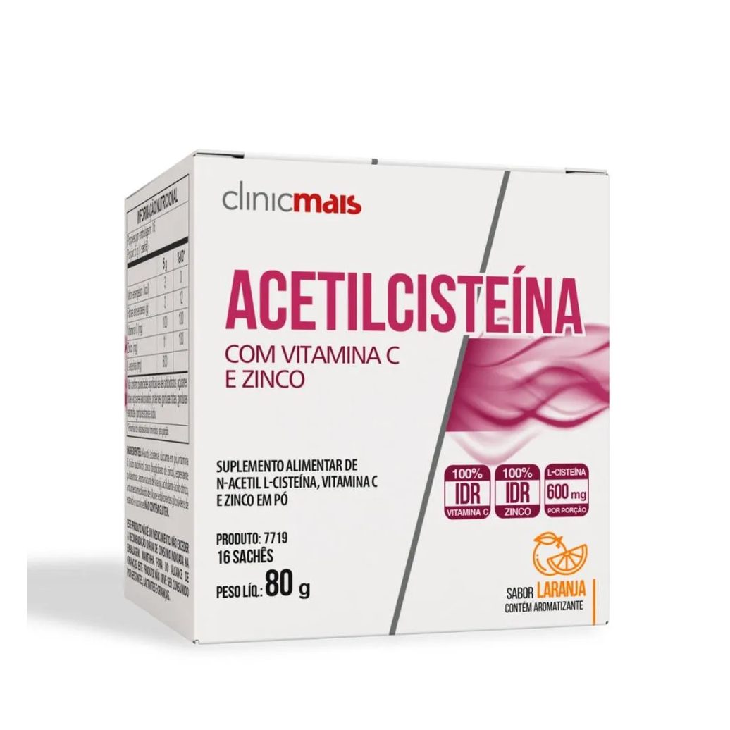 N - Acetilcisteína Nac 16 Sachês 5g Sabor Laranja Clinicmais