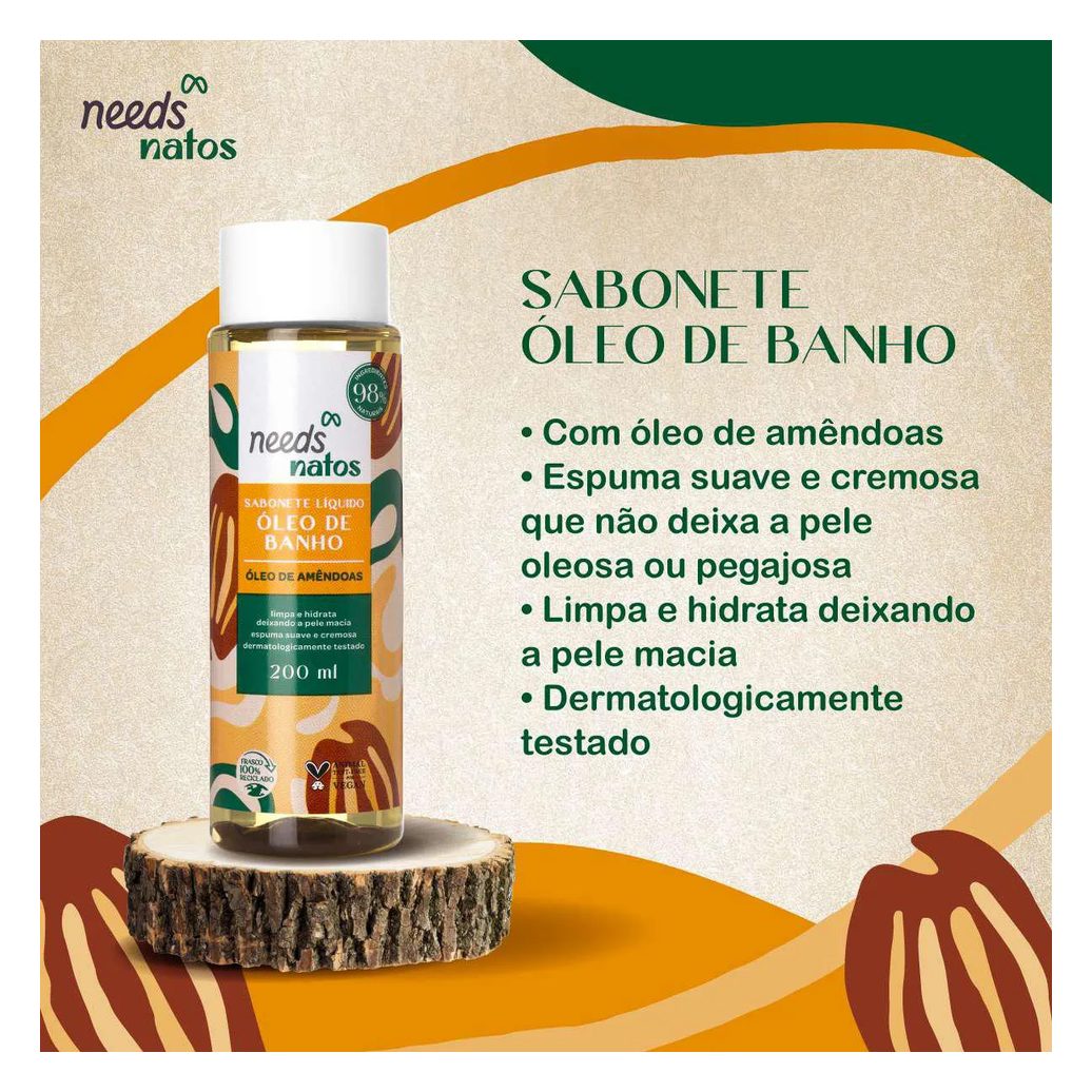 Sabonete Líquido Óleo de Banho Needs Natos Amêndoas 200ml