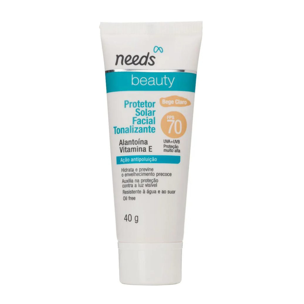 Protetor Solar Facial Needs Beauty FPS 70 Bege Claro 40g