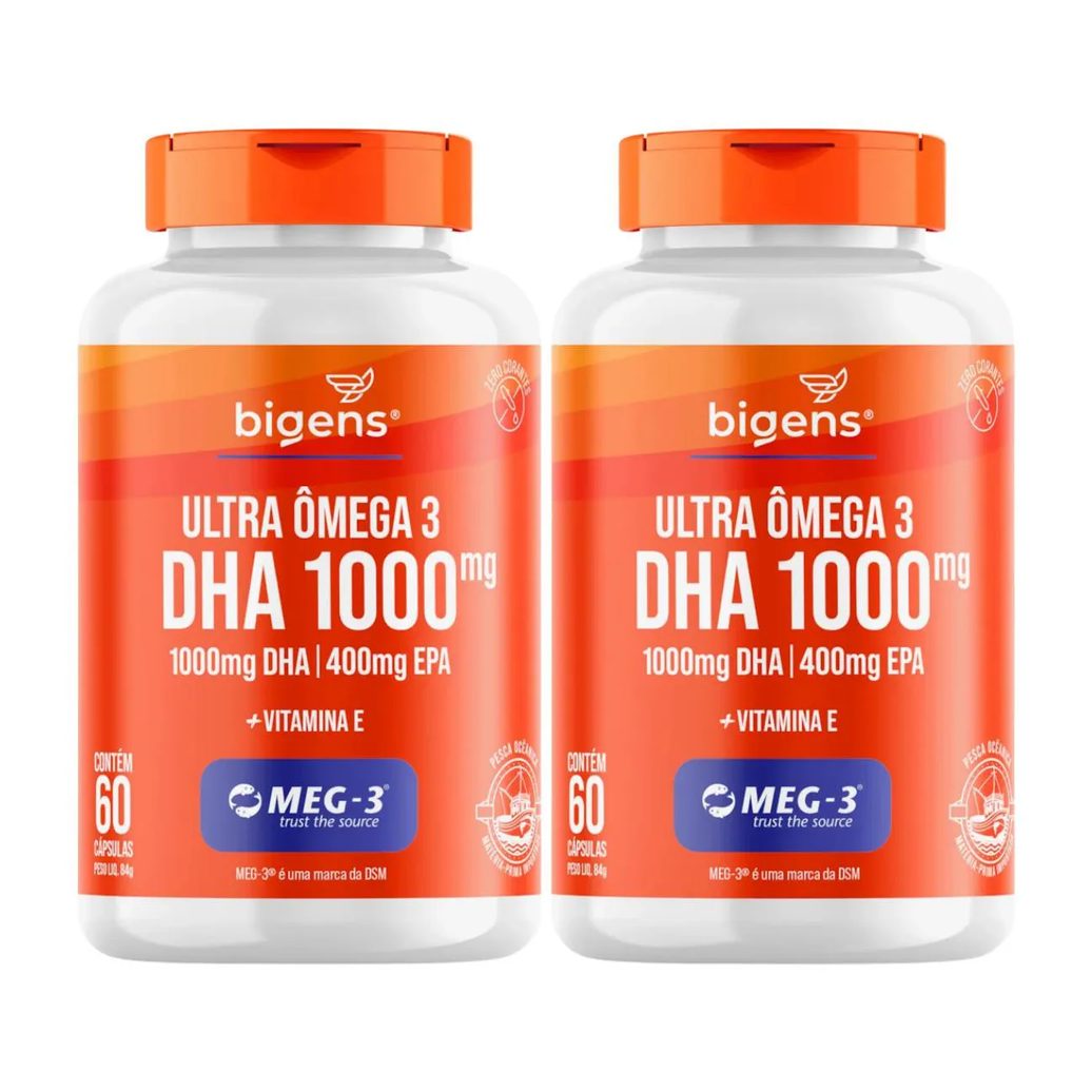 2x Ultra Ômega 3 Dha 1000 Epa 400mg Meg3 Bigens 60 Capsulas sem Sabor