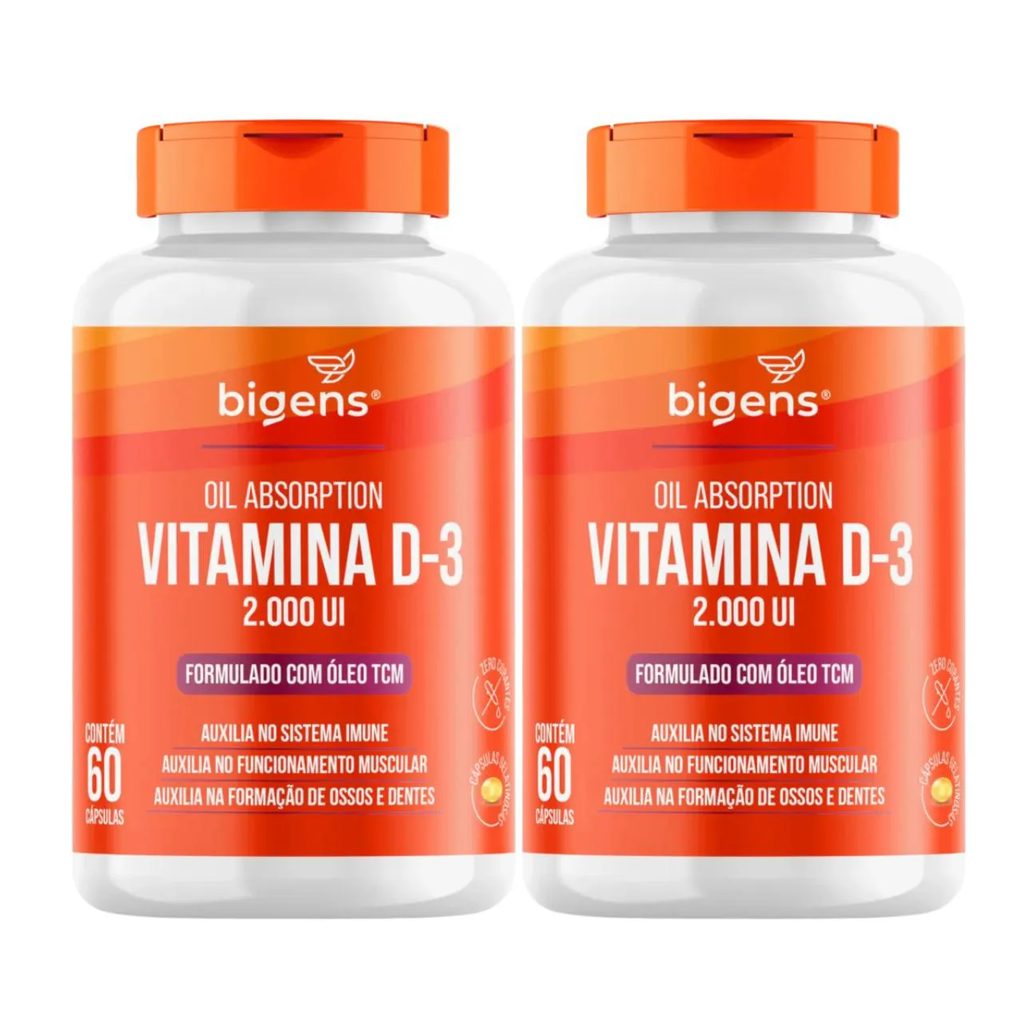 2X VITAMINA D3 2000UI COM TCM 400MG BIGENS 60 CAPSULAS SEM Sabor