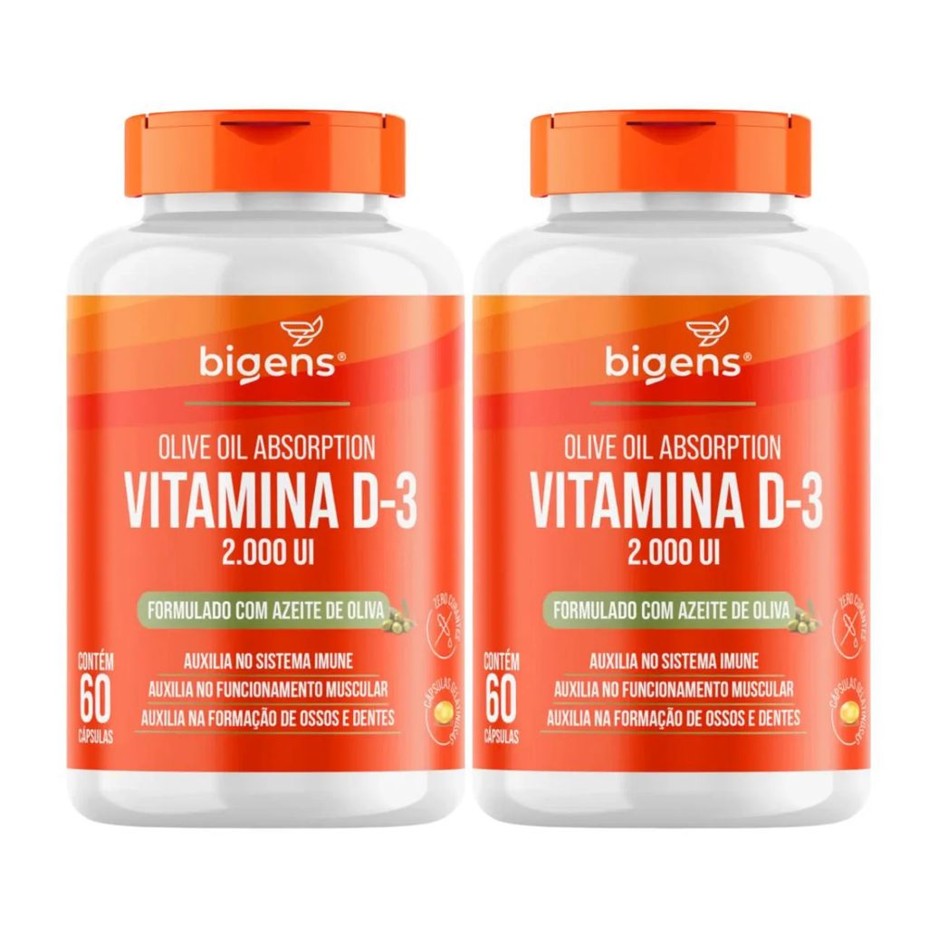 2X VITAMINA D3 2000UI ÓLEO DE OLIVA BIGENS 60 CAPSULAS SEM Sabor